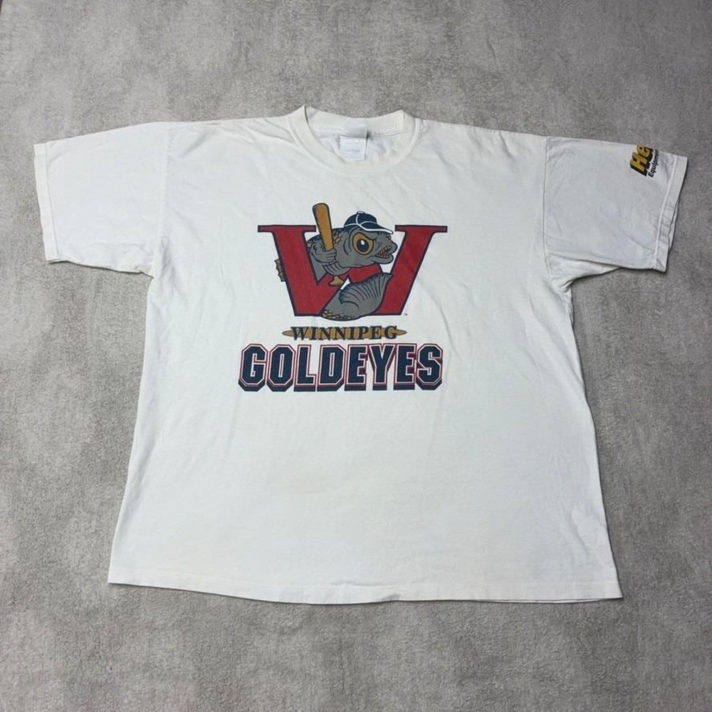 Vintage Winnipeg Goldeyes T-Shirt White Baseball Manitoba Mens XL